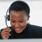 Call Centre Agent working on a headset at Mr Price Money