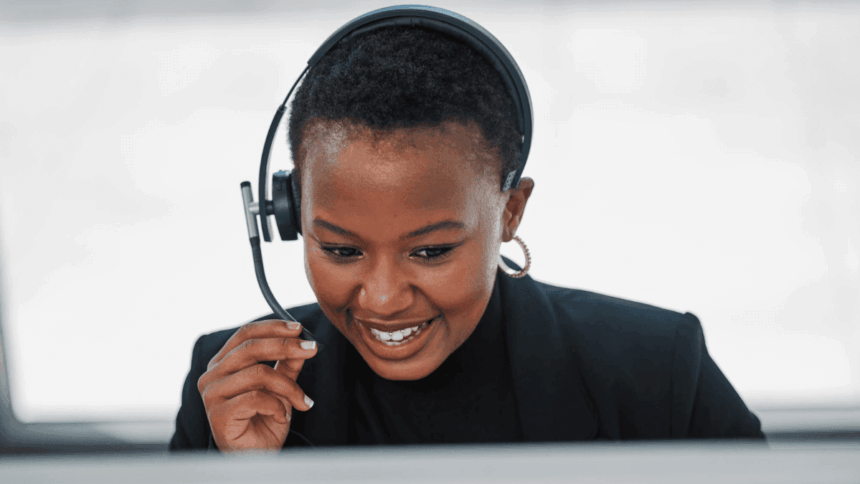Call Centre Agent working on a headset at Mr Price Money