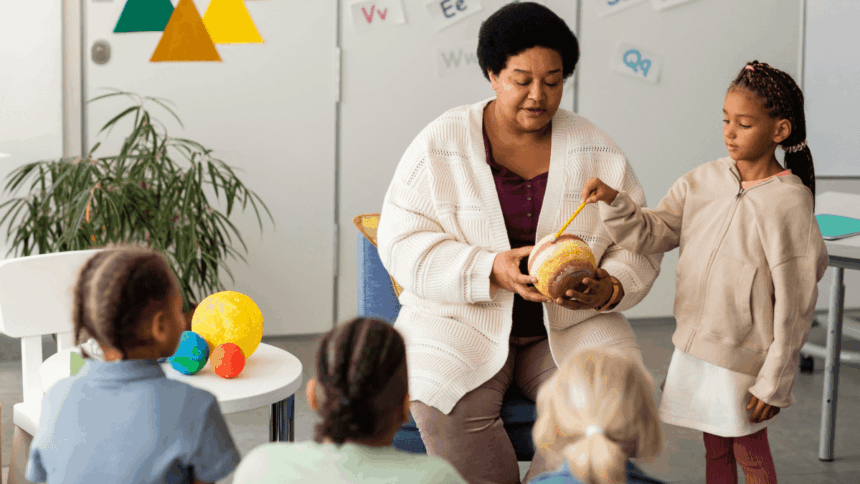 Classroom Assistant working with pre-primary children