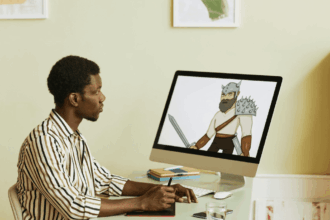 Motion Graphic Designer working on visual designs for a news broadcast