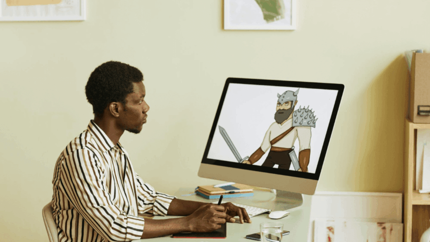 Motion Graphic Designer working on visual designs for a news broadcast
