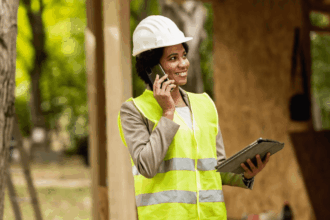 Skilled artisan performing civil maintenance tasks outdoors