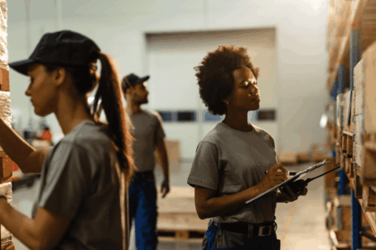 Warehouse attendant loading pallets at AfriSam East London depot