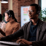 Service Desk Agent assisting a user with IT support