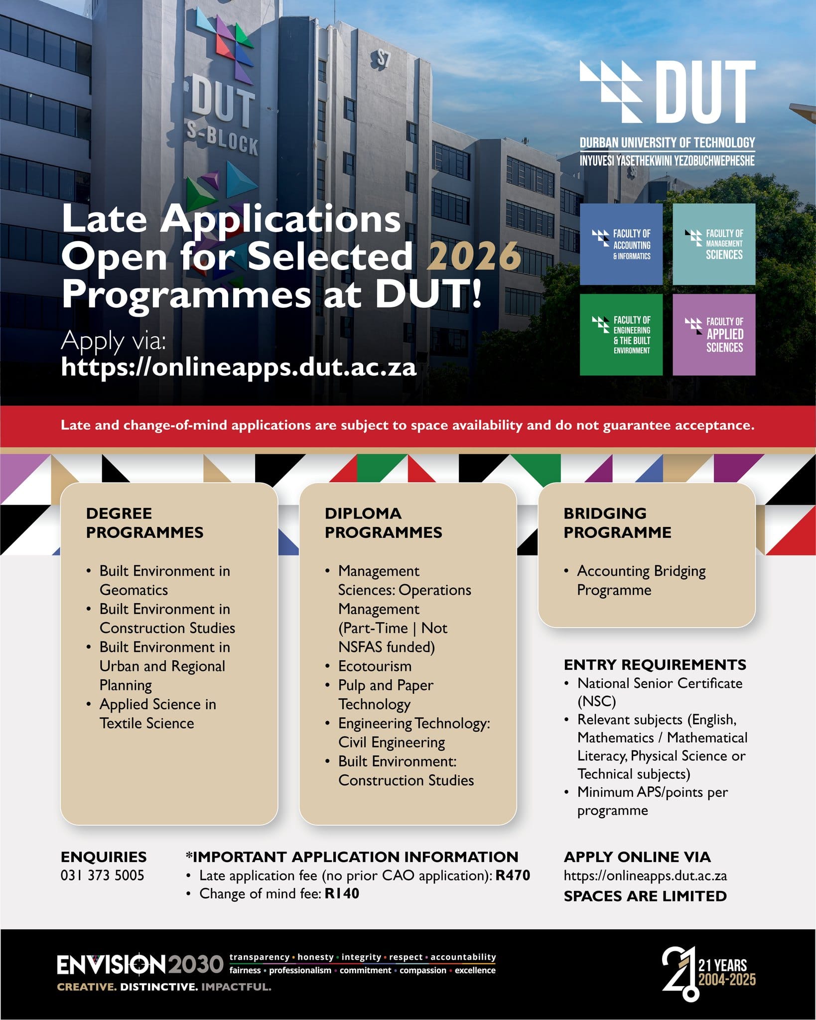 DUT Late Applications Now Open For Selected Programmes 2026 | Nasi Ispani