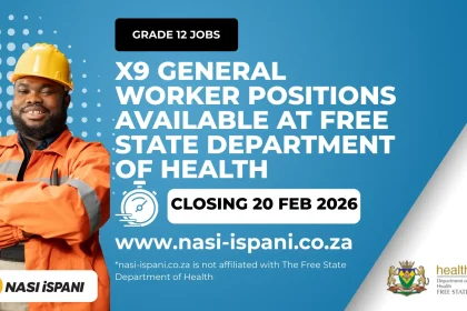x9 General Worker Positions Available at Free State Department of Health