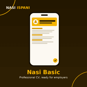Nasi Basic professional CV shown on a phone