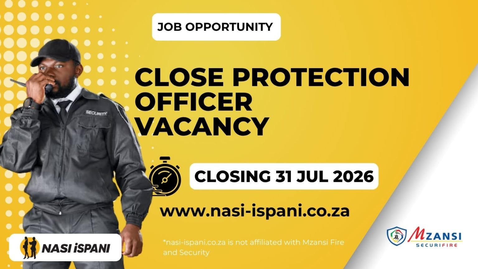 Close Protection Officer Vacancy: R30,000–R60,000/Month