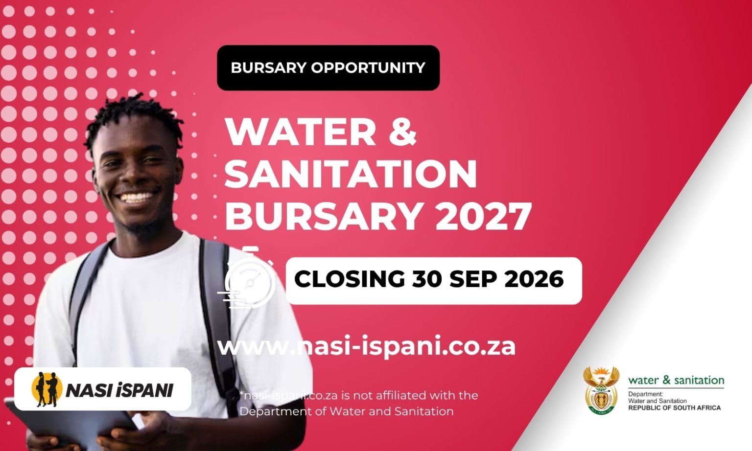 Department of Water and Sanitation Bursary 2027: Fully Funded, Closes 30 September