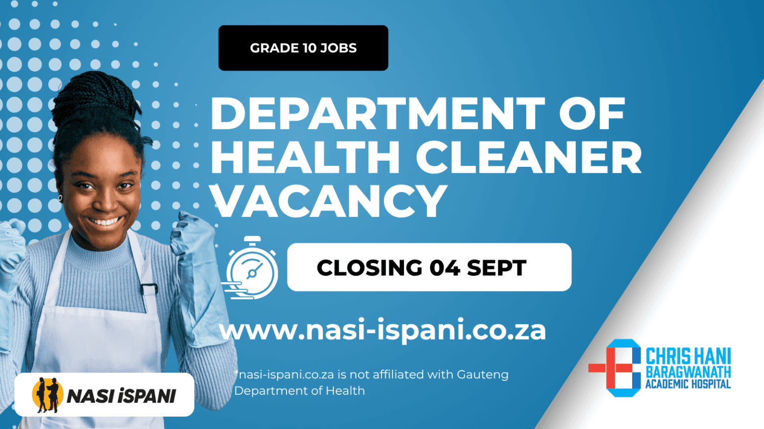 Department of Health Cleaner Vacancy – Level 2 (R144,024 per annum + benefits)