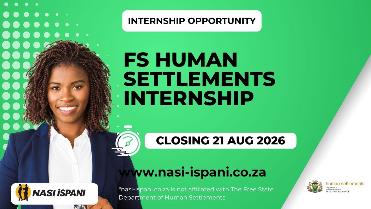 Free State Human Settlements Internship 2026: R8,174.75/Month, Closes 21 August