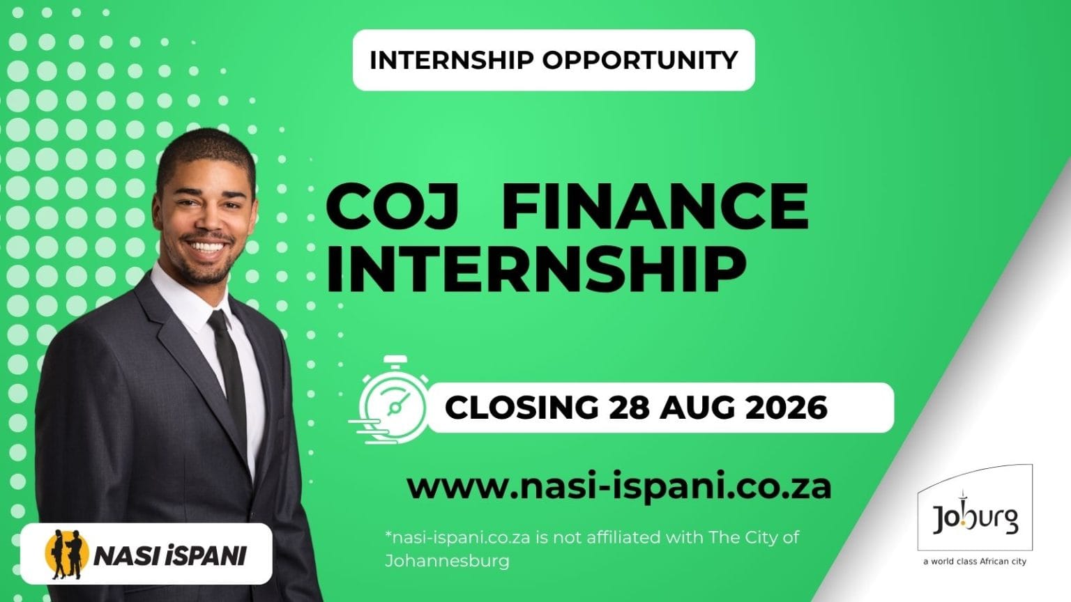 City of Johannesburg Finance Internship 2026: R10,109/Month, Closes 28 August