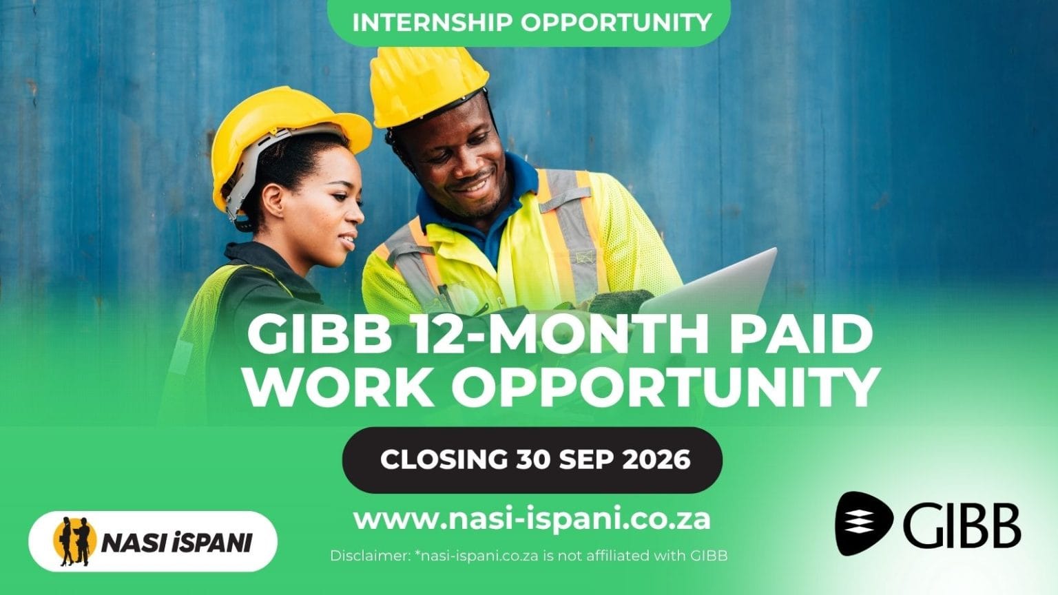 GIBB YES Programme 2026 - Paid 12-Month Placements, Closes 30 September