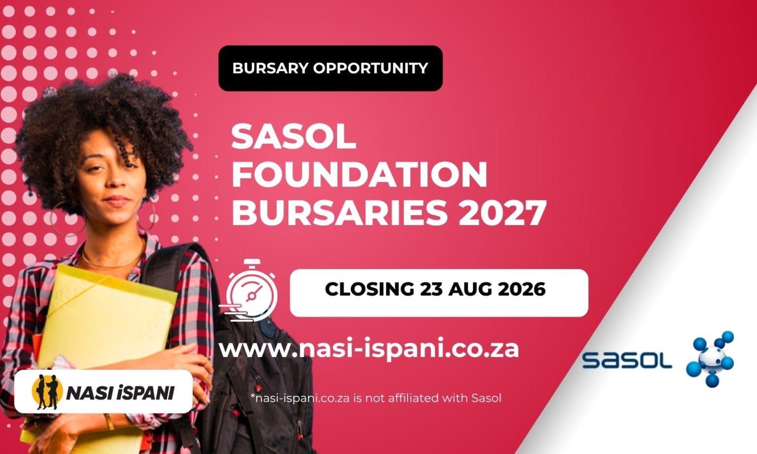 Sasol Foundation Bursary Programme 2027, closing 23 August 2026