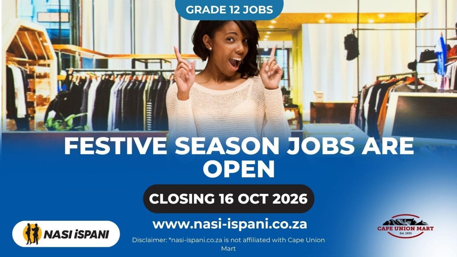 Cape Union Mart Festive Season Jobs 2026: Grade 12, Various Locations, Closes 16 October