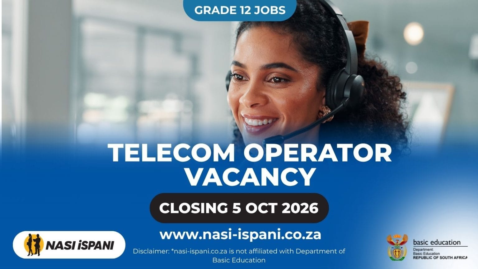 Department of Basic Education Telecom Operator Job 2026: R237,453/Year, Pretoria