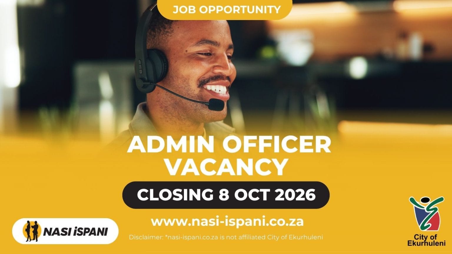 City of Ekurhuleni Admin Officer Job 2026: R408,324–R560,184/Year, Closes 8 October