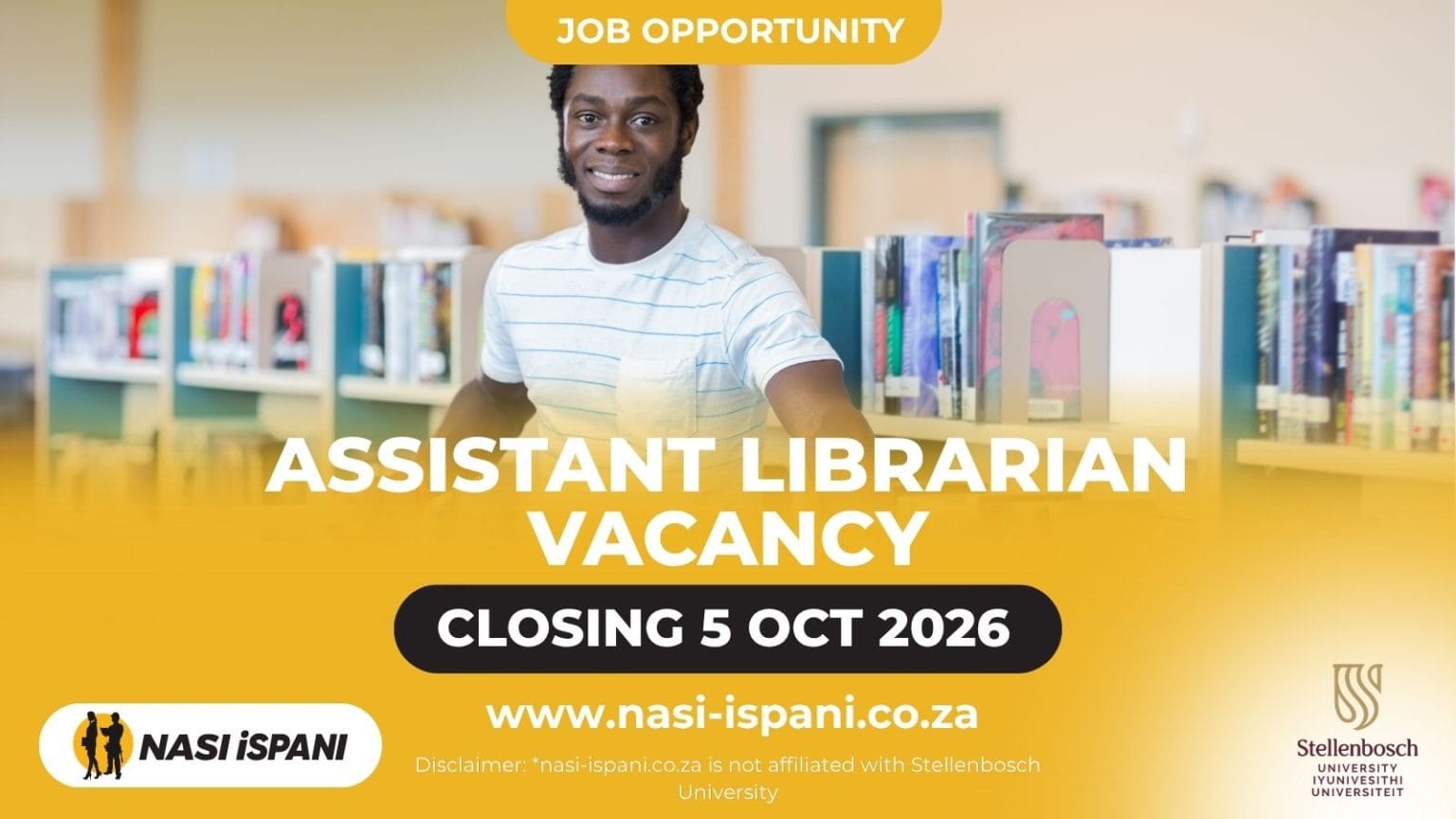Stellenbosch University Assistant Librarian Vacancy 2026: Closes 5 October