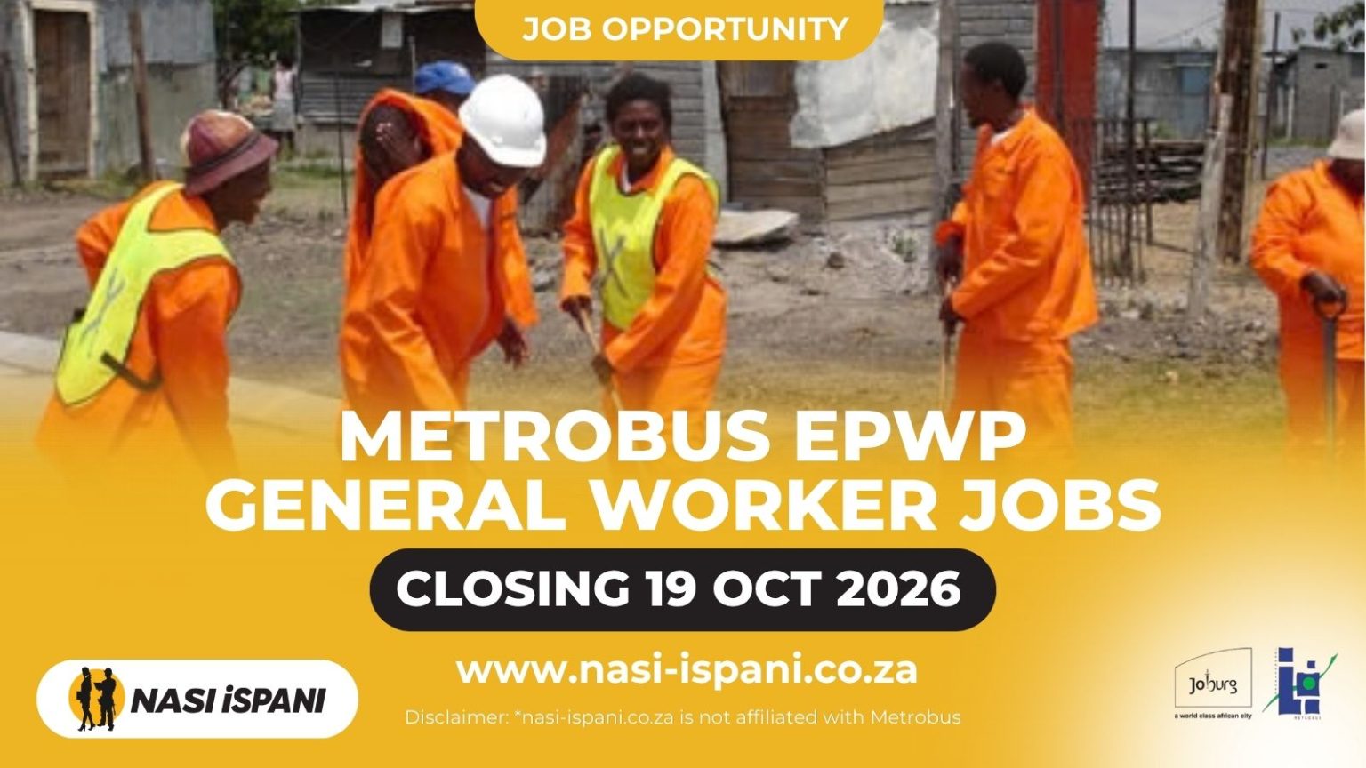 Metrobus EPWP General Worker Jobs 2026: R5,500/Month, 94 Posts, Closes 19 October