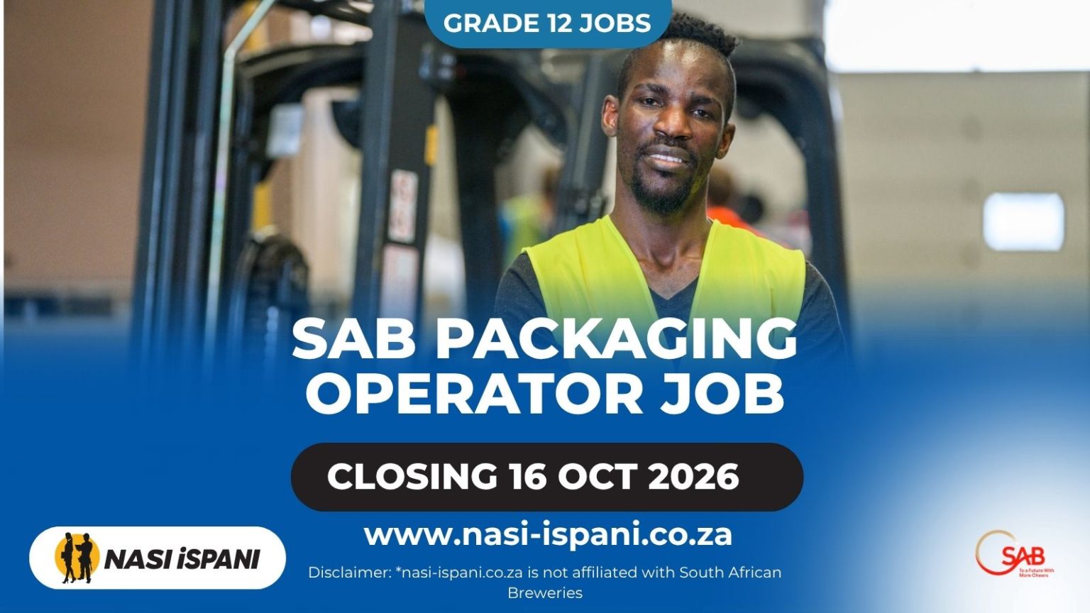 SAB Packaging Operator Job 2026: Grade 12, Closes 16 October