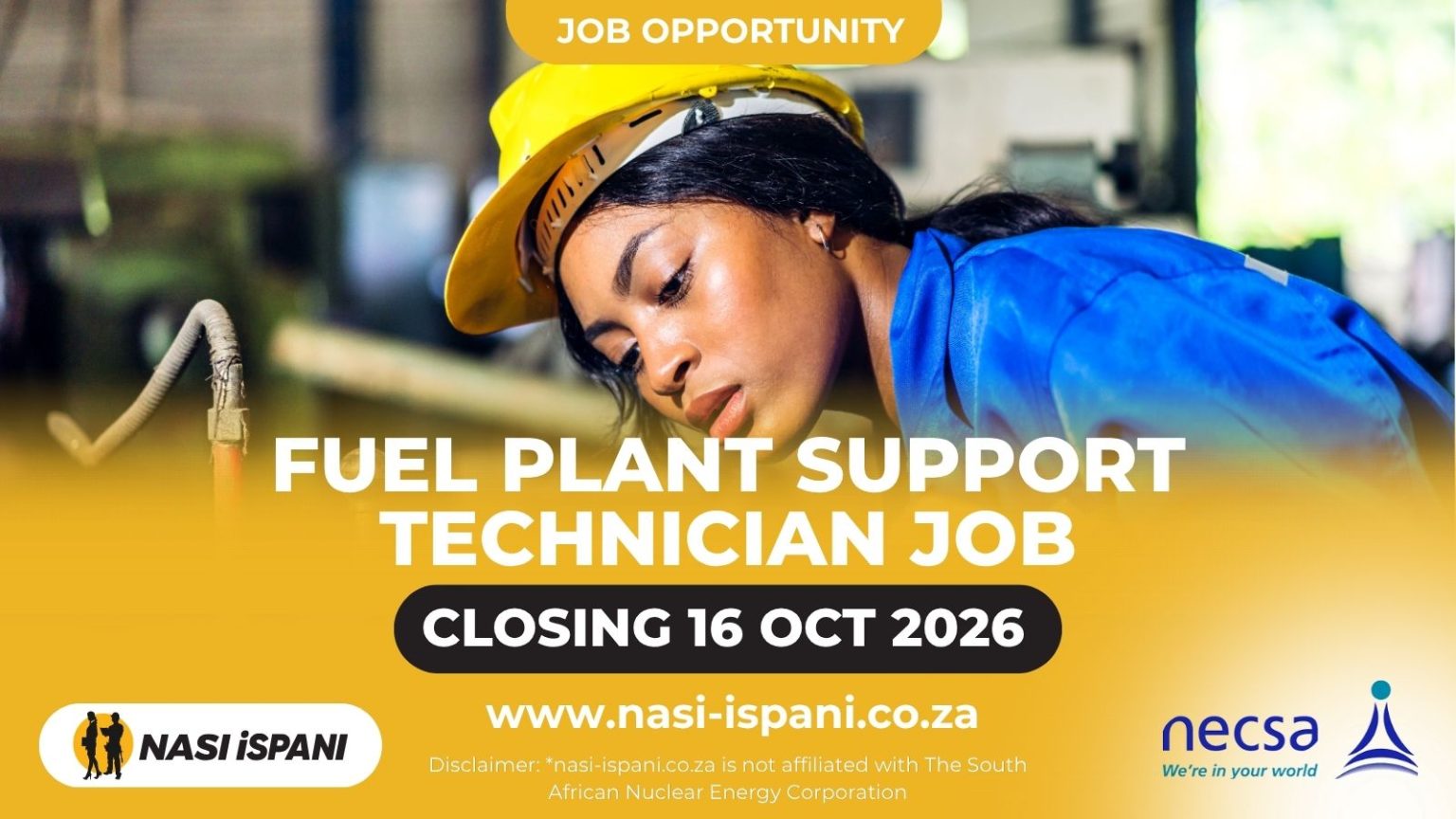 NECSA Fuel Plant Support Technician Job 2026: 3+ Years’ Experience, Closes 16 October