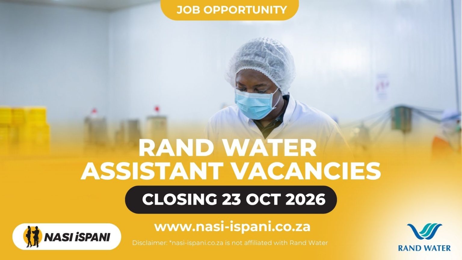 Rand Water Assistant Vacancies 2026: Johannesburg South, Closes 23 October