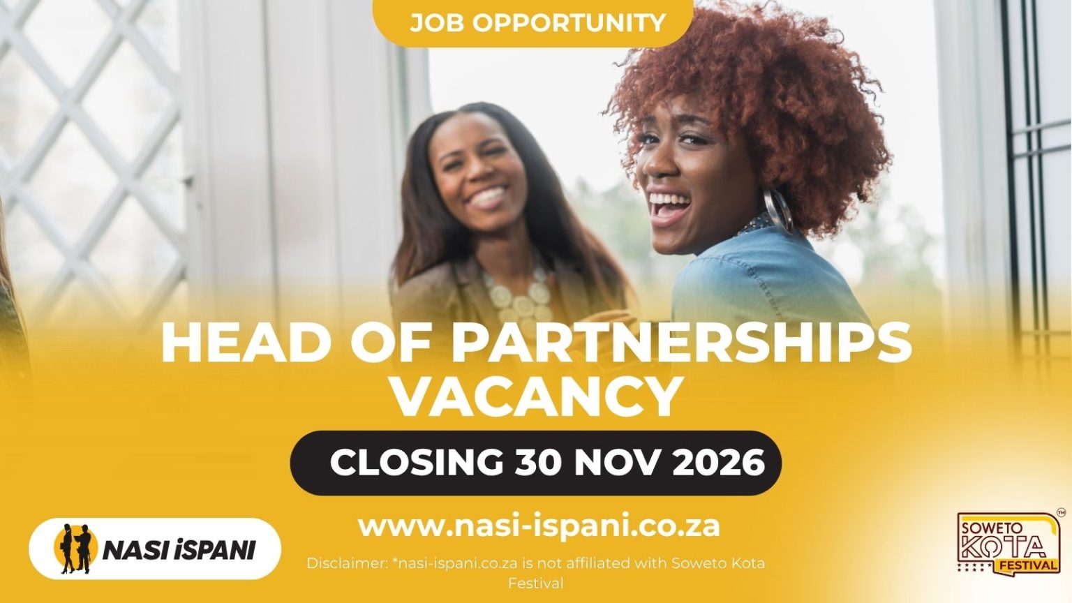 Soweto Kota Festival Head of Partnerships Job 2026: Part-Time, Closes 30 November