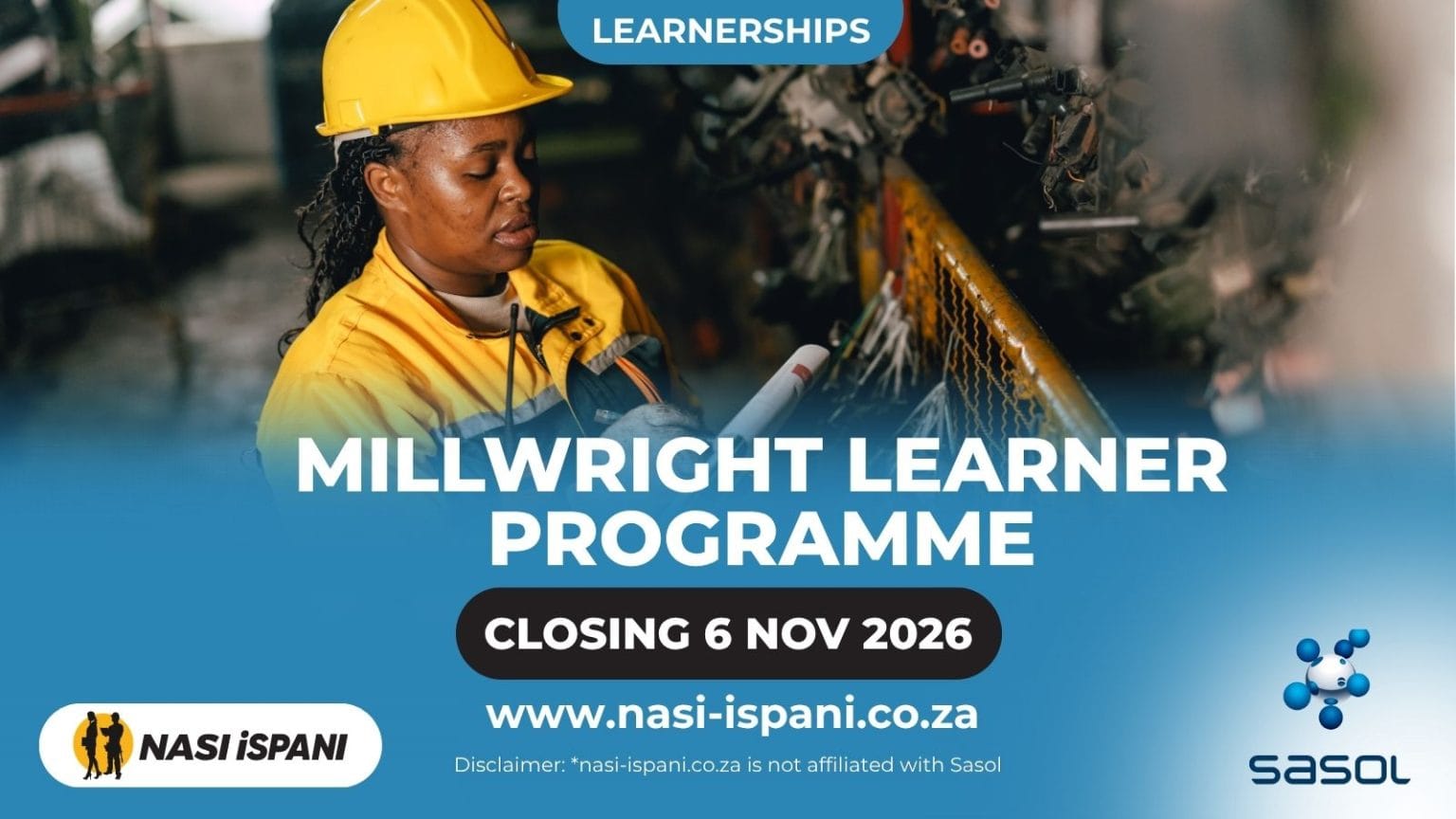 Sasol Millwright Learner Programme 2026: Secunda, Closes 6 November