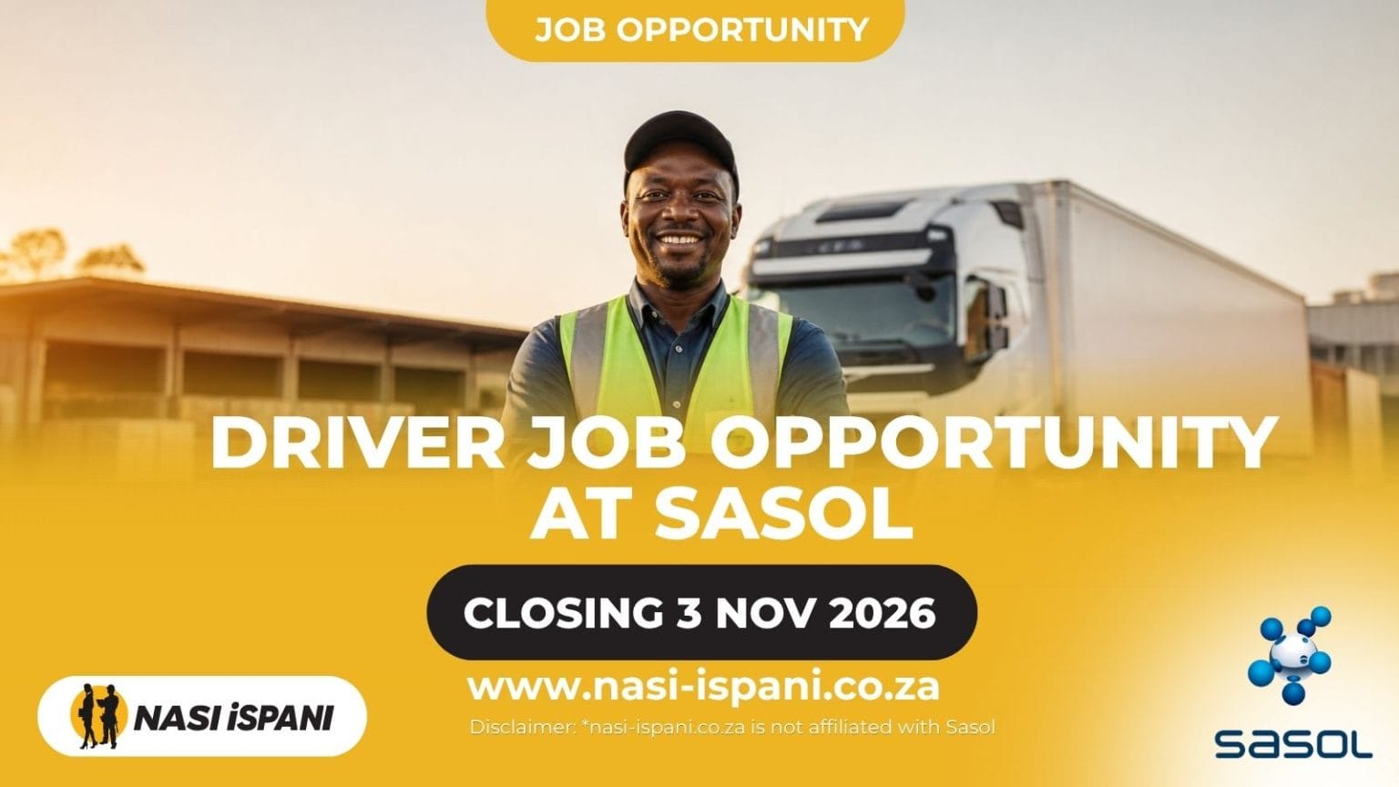 Sasol Driver Job 2026: Grade 12, Code 14 Licence, Closes 3 November