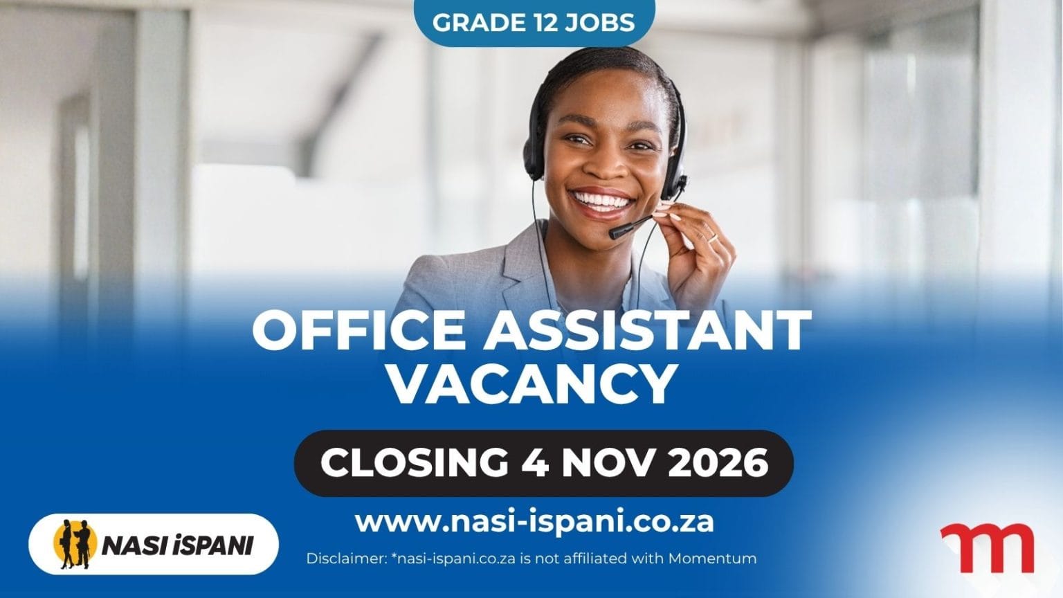 Momentum Health Office Assistant Job 2026: Grade 12, Closes 4 November