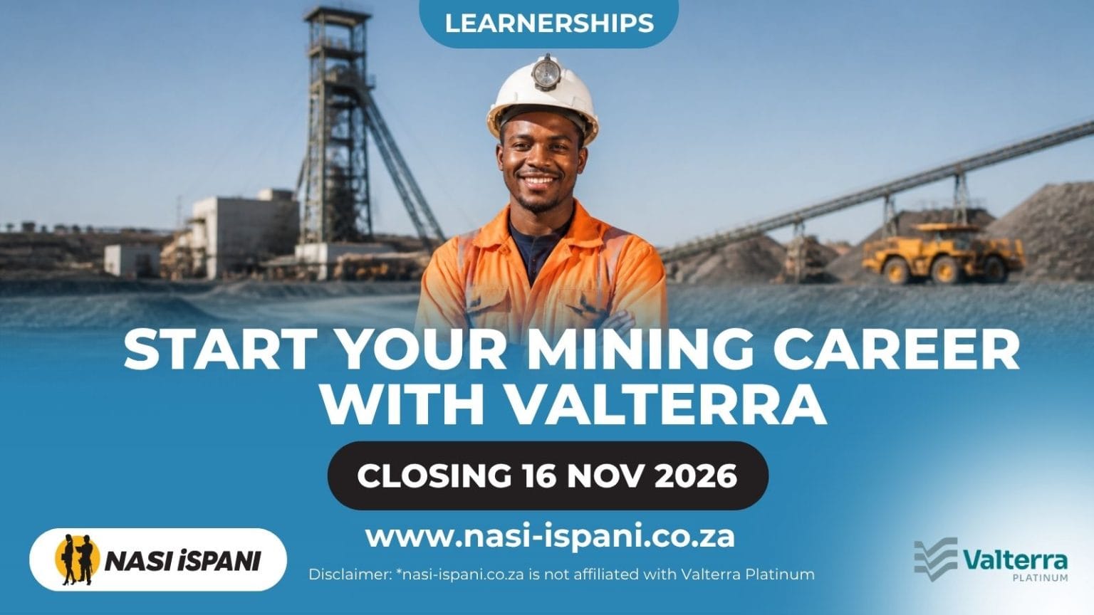 Valterra Platinum Learner Miner Learnership 2026: 15 Posts, Closes 16 November