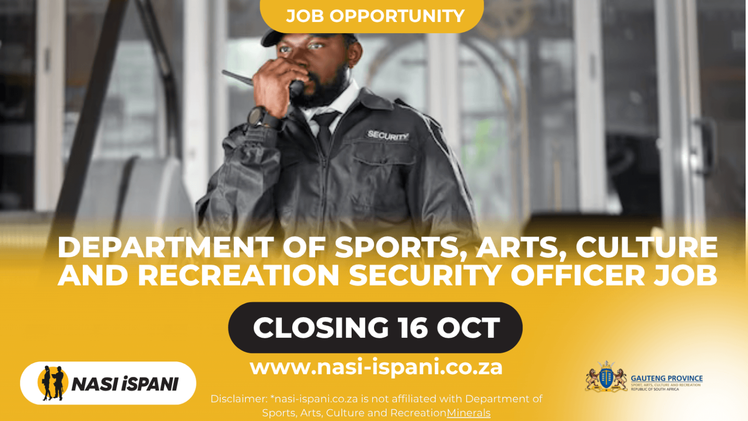 Department of Sports, Arts, Culture and Recreation Security Officer Job – Earn R170,226 Per Year