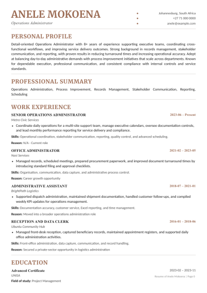 Executive Copper Serif CV template preview